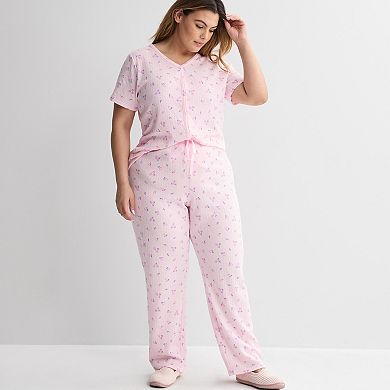 Plus Size Croft & Barrow® Short Sleeve Textured Knit Pajama Top & Pajama Bottoms Set