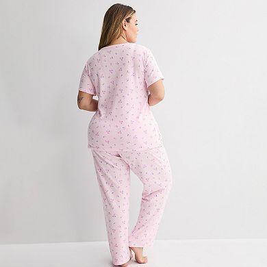 Plus Size Croft & Barrow® Short Sleeve Textured Knit Pajama Top & Pajama Bottoms Set