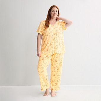Plus Size Croft & Barrow® Short Sleeve Textured Knit Pajama Top & Pajama Bottoms Set