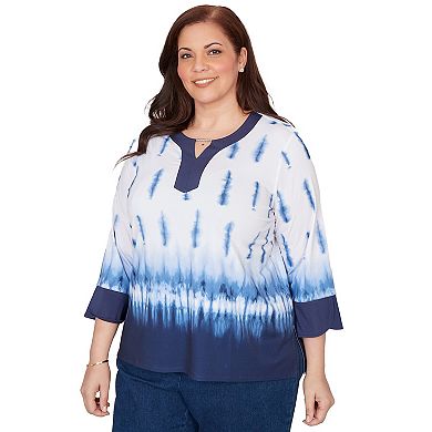 Plus Size Alfred Dunner Tie Dye Border Split Neck Top