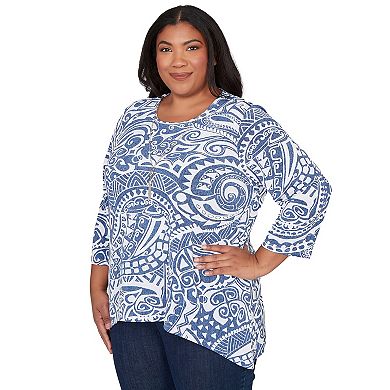 Plus Size Alfred Dunner Paisley Swirl Sharkbite Hem Top with Necklace