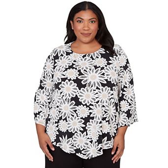 Plus Size Alfred Dunner Daisy Pointed Hem Top with Necklace