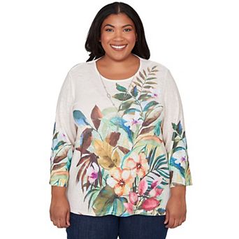Plus Size Alfred Dunner Tropical Print Top with Necklace