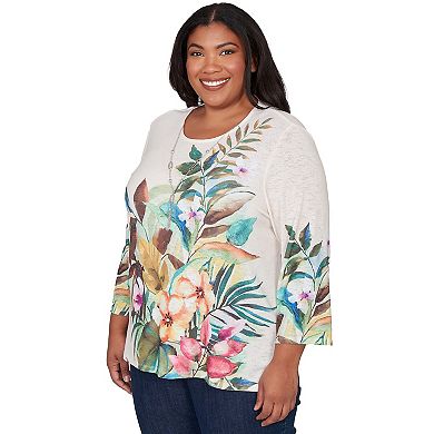Plus Size Alfred Dunner Tropical Print Top with Necklace