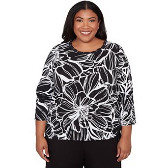 Plus Size Alfred Dunner Floral Linework Side Tie Ruched Top