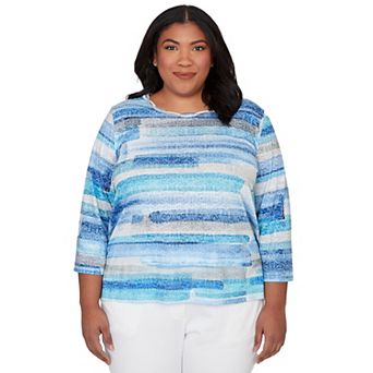 Plus Size Alfred Dunner Brushstroke Biadere Embellished Neck Top