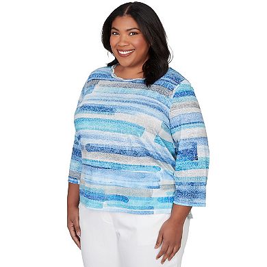 Plus Size Alfred Dunner Brushstroke Biadere Embellished Neck Top