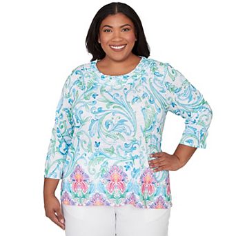 Plus Size Alfred Dunner Scroll Border Embellished Neck Top