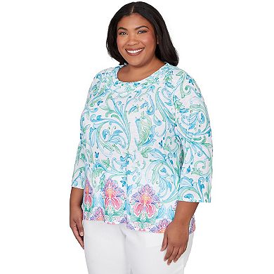 Plus Size Alfred Dunner Scroll Border Embellished Neck Top