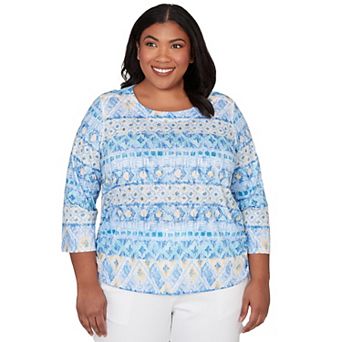 Plus Size Alfred Dunner Ikat Biadere Tie Ruched Top