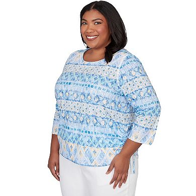 Plus Size Alfred Dunner Ikat Biadere Tie Ruched Top