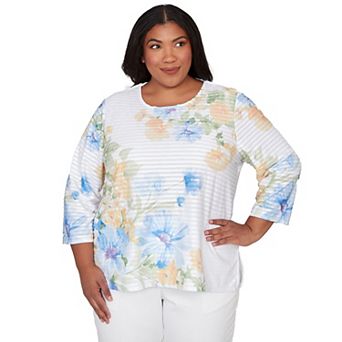 Plus Size Alfred Dunner Placed Floral Stripe Top