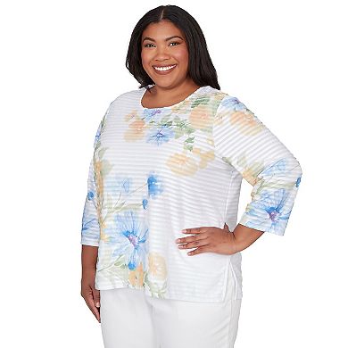 Plus Size Alfred Dunner Placed Floral Stripe Top