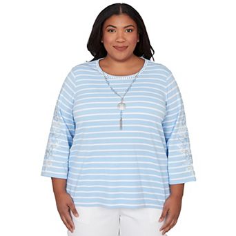Plus Size Alfred Dunner Embroidered Sleeve Top with Necklace
