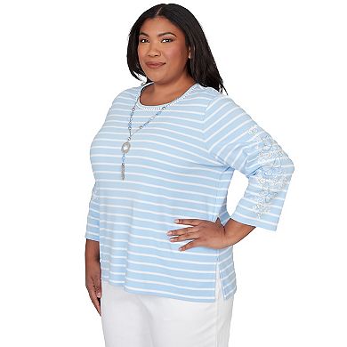 Plus Size Alfred Dunner Embroidered Sleeve Top with Necklace