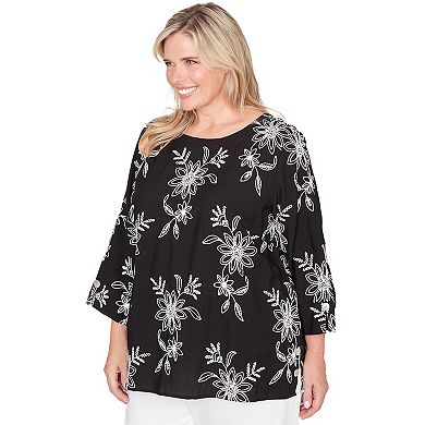 Plus Size Alfred Dunner Tossed Floral Embroidered Top