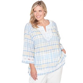 Plus Size Alfred Dunner Plaid Embellished Lace Top