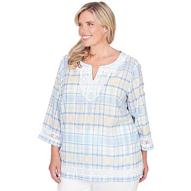 Plus Size Alfred Dunner Plaid Embellished Lace Top