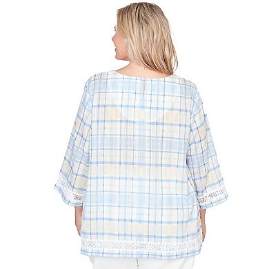 Plus Size Alfred Dunner Plaid Embellished Lace Top