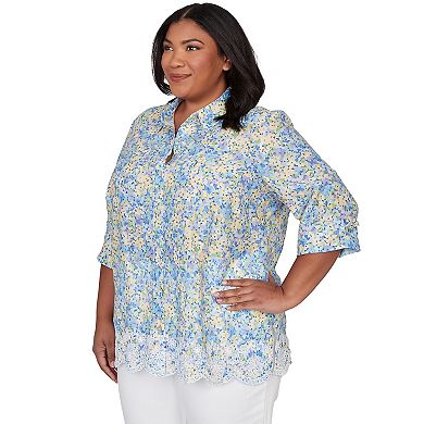 Plus Size Alfred Dunner Embroidered Floral Border Button Down Top