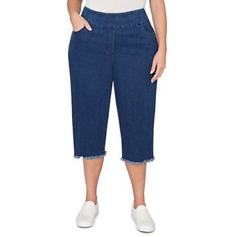 Plus Size Alfred Dunner Super Stretch Denim Fringe Capri Pants