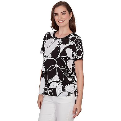 Petite Alfred Dunner Abstract Floral Embellished Side Tie T-Shirt