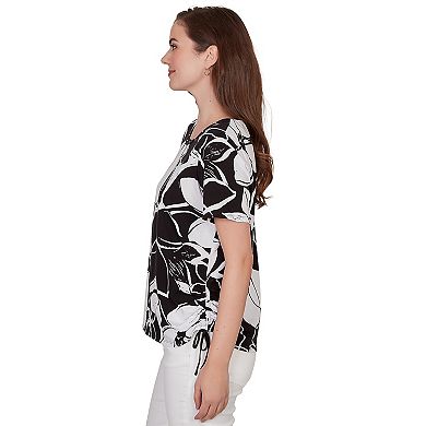 Petite Alfred Dunner Abstract Floral Embellished Side Tie T-Shirt