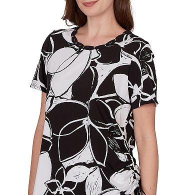 Petite Alfred Dunner Abstract Floral Embellished Side Tie T-Shirt