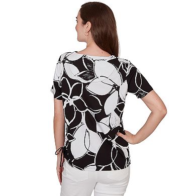 Petite Alfred Dunner Abstract Floral Embellished Side Tie T-Shirt