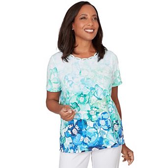 Petite Alfred Dunner Floral Ombre Embellished Neck T-Shirt