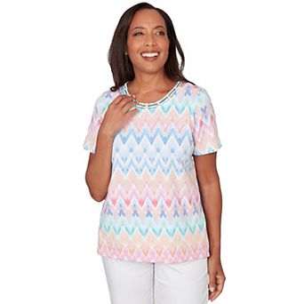 Petite Alfred Dunner Chevron Beaded Neck T-Shirt