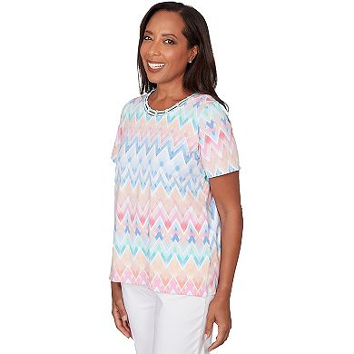 Petite Alfred Dunner Chevron Beaded Neck T-Shirt