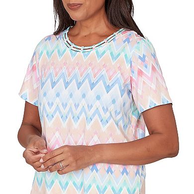 Petite Alfred Dunner Chevron Beaded Neck T-Shirt