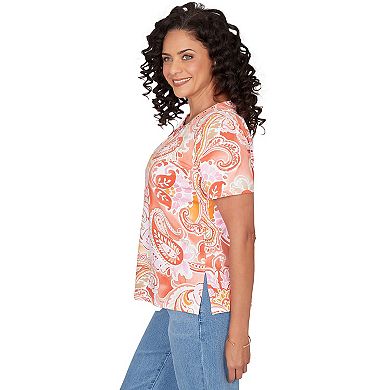 Petite Alfred Dunner Paisley Beaded Neck Pleated T-Shirt