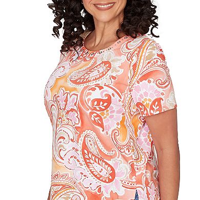 Petite Alfred Dunner Paisley Beaded Neck Pleated T-Shirt