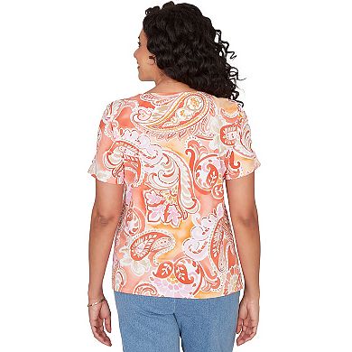Petite Alfred Dunner Paisley Beaded Neck Pleated T-Shirt