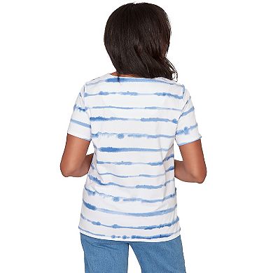 Petite Alfred Dunner Striped Floral Split Neck T-Shirt
