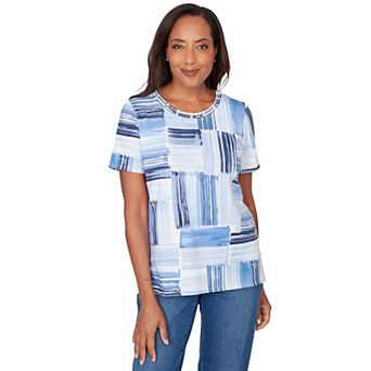 Petite Alfred Dunner Brushstroke Beaded Neck T-Shirt