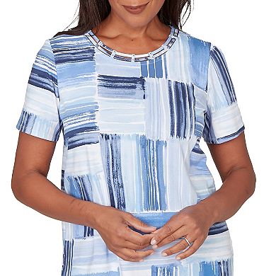 Petite Alfred Dunner Brushstroke Beaded Neck T-Shirt