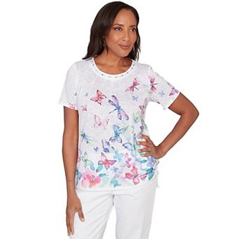 Petite Alfred Dunner Butterfly Beaded Side Tie Ruched T-Shirt