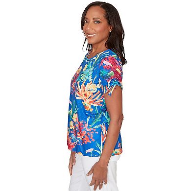 Petite Alfred Dunner Tropical Reef Tie Sleeve T-Shirt