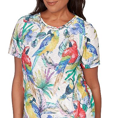 Petite Alfred Dunner Parrot Tropical Beaded Neck T-Shirt