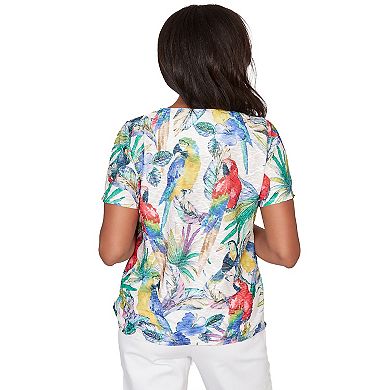 Petite Alfred Dunner Parrot Tropical Beaded Neck T-Shirt