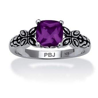 PalmBeach Jewelry Birthstone Ring in Antiqued Sterling Silver