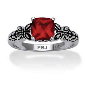 PalmBeach Jewelry Birthstone Ring in Antiqued Sterling Silver