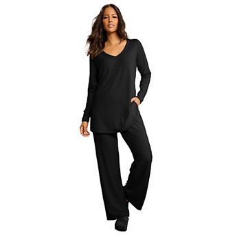 Roaman's Women's Plus Size Brushed Rib Pant Set