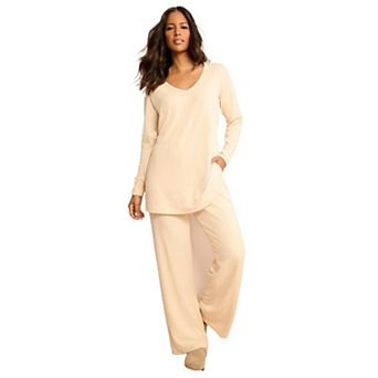 Roaman's Women's Plus Size Brushed Rib Pant Set