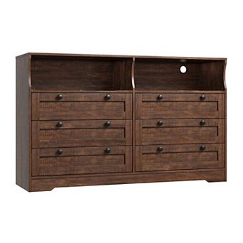 Modern 6 Drawer Dresser with USB Power Outlet LED Lights AntiTip Design Scratch Resistant MDF