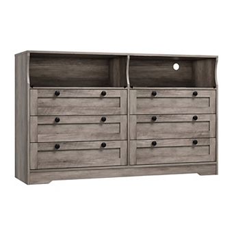 Modern 6 Drawer Dresser with USB Power Outlet LED Lights AntiTip Design Scratch Resistant MDF