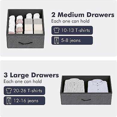 5 Drawer Fabric Dresser with Sturdy Metal Frame Easy Assembly Versatile Organizer